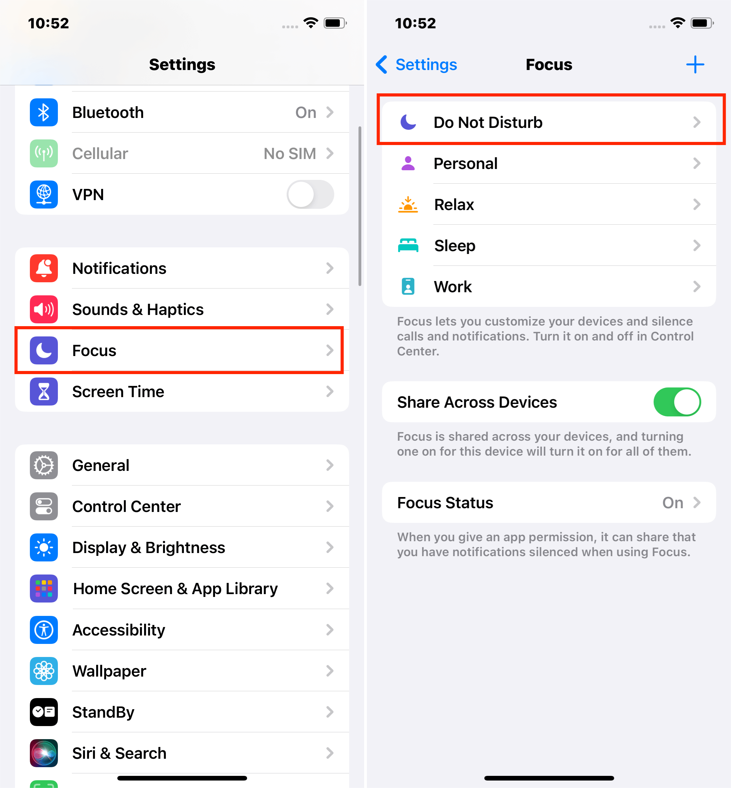 Iphone Settings Focus Do Not Disturb