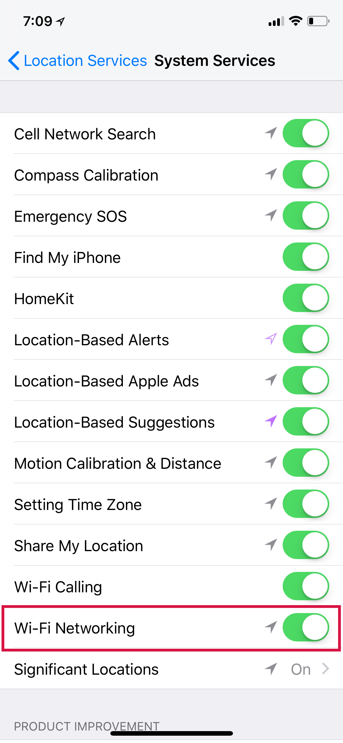 Iphone Settings Location Services Wi Fi Networking On