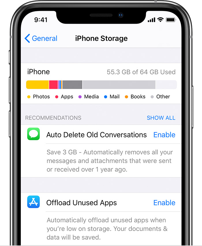 iphone xs settings general iphone storage recommendations
