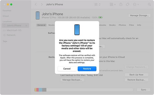 itunes restore sync iphone to factory settings prompt