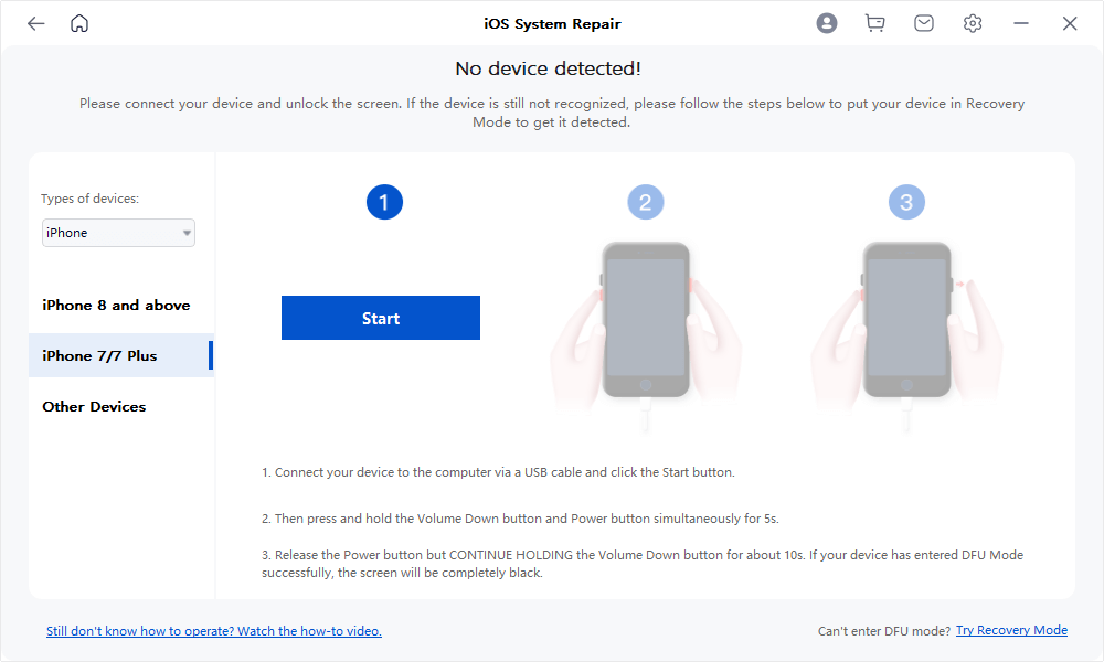 Manually Enter DFU Mode for iPhone 7 or 7 Plus