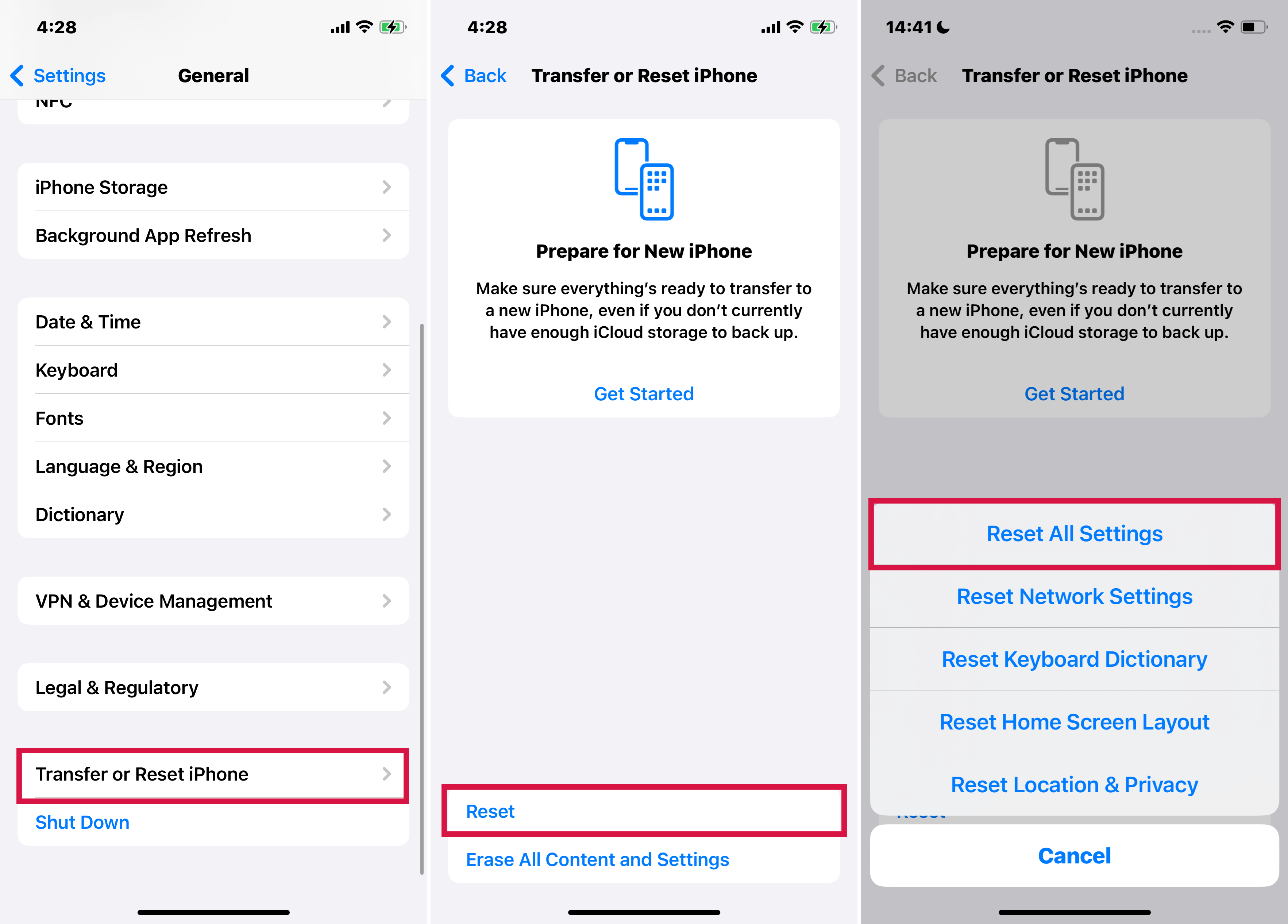 iPhone Reset All Settings Network Settings and Keyboard Dictionary