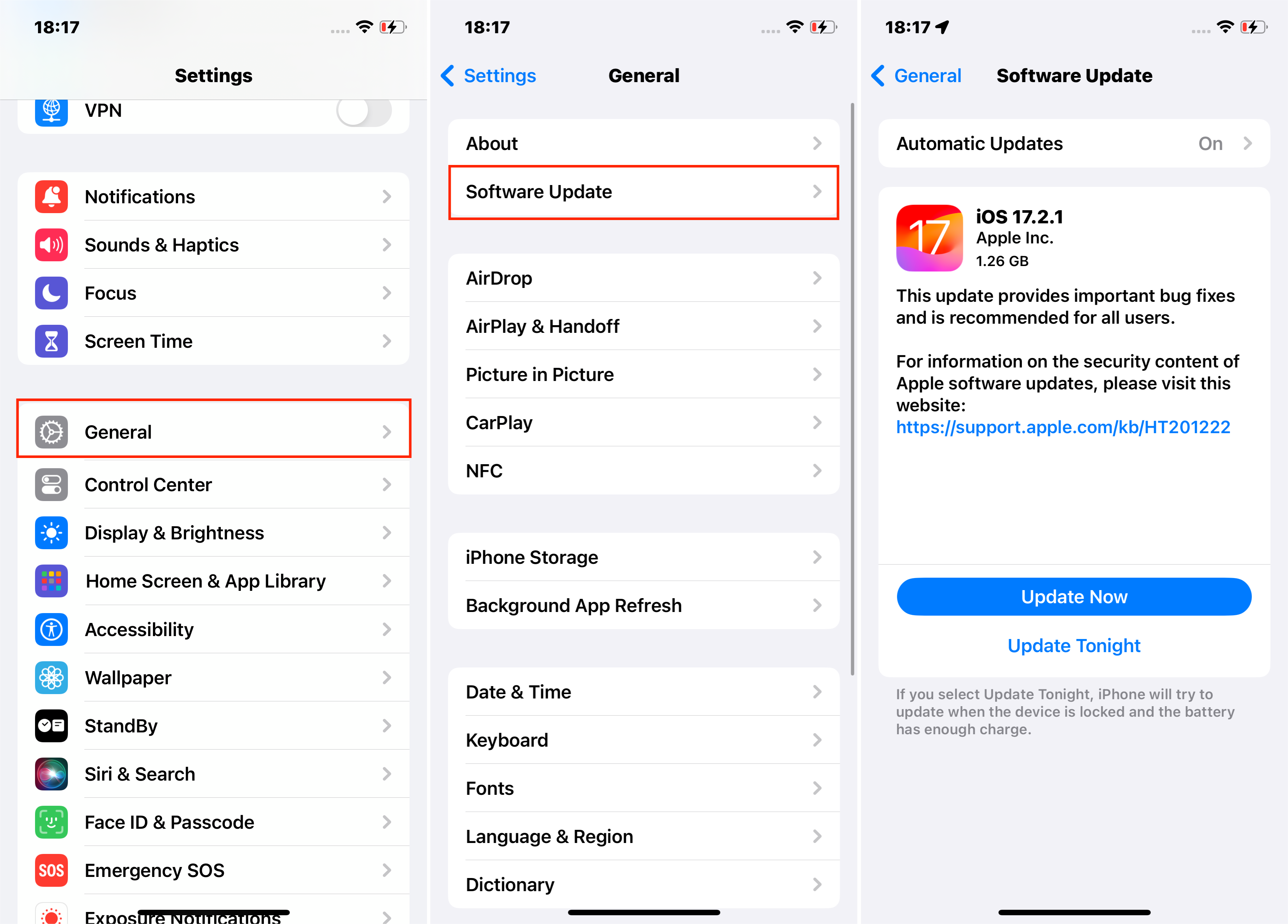 Update iOS in iPhone Settings