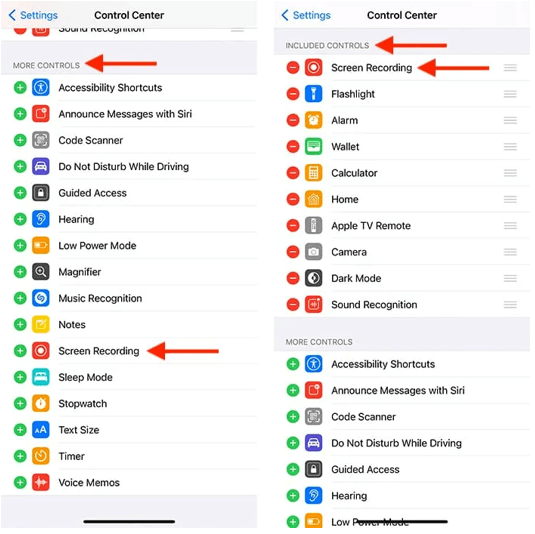 screen record on iphone control center 2