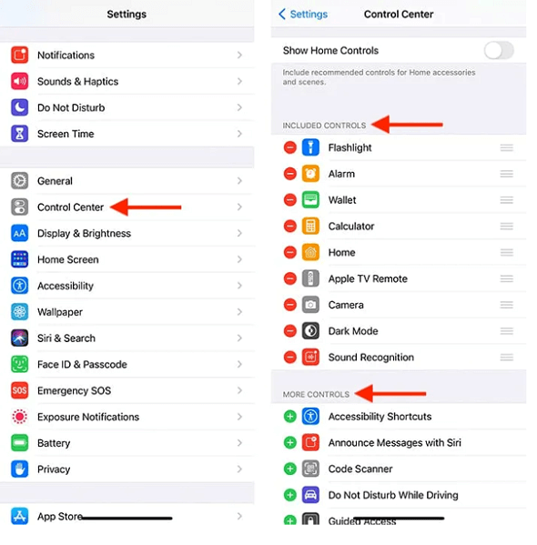 screen record on iphone control center