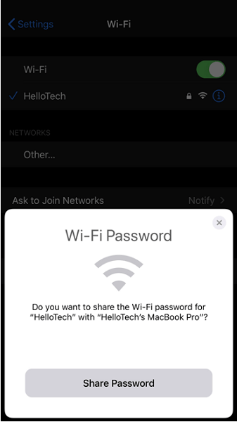 share wifi password iphone tap 2