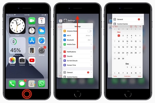 Closing apps on iPhone with Home button.