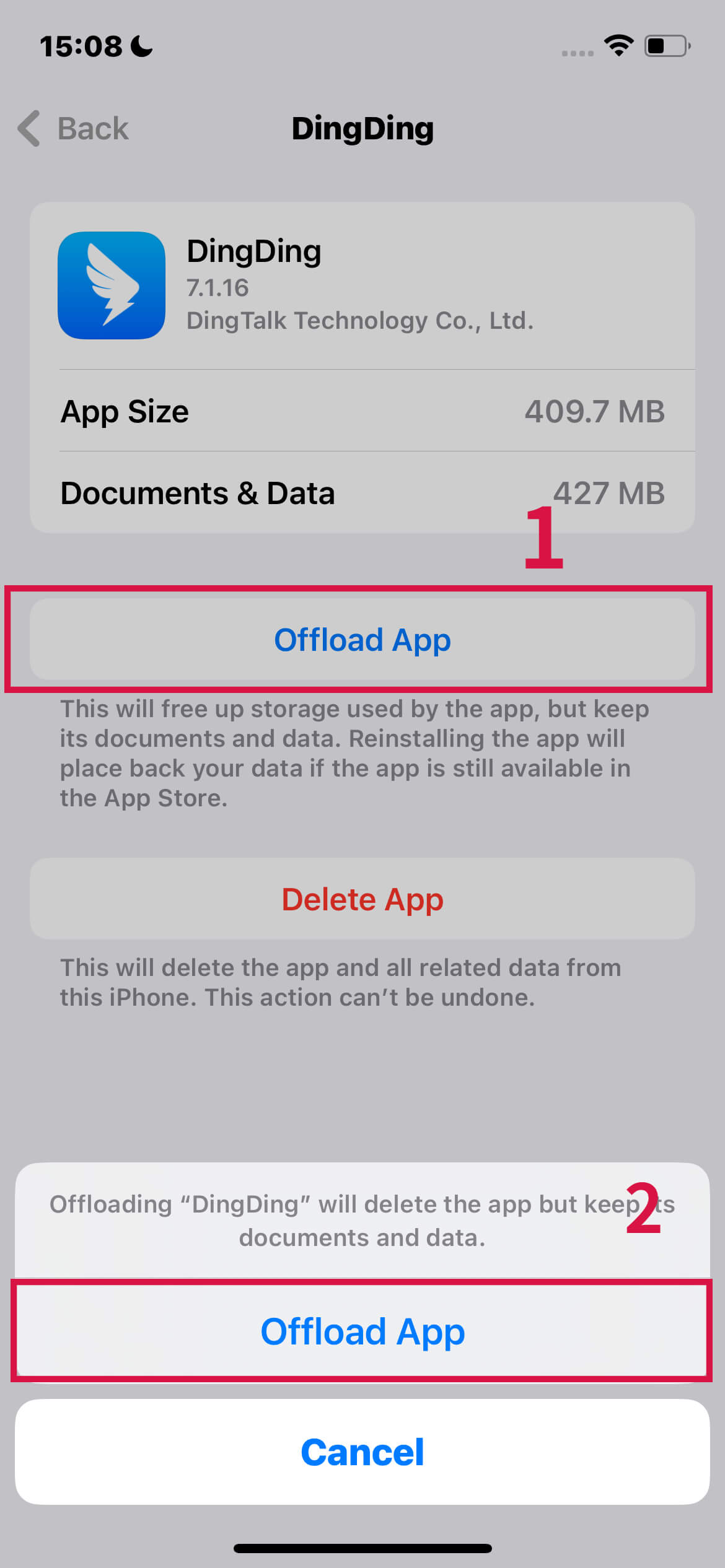 Offload Apps in iPhone Settings