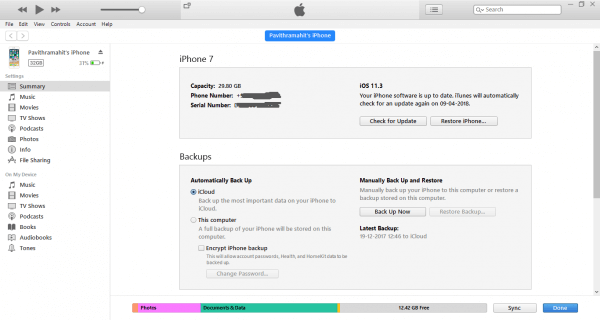 sync between iphone windowspc