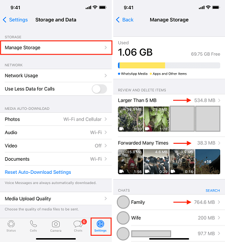 Clear WhatsApp storage to free up space on your iPhone.