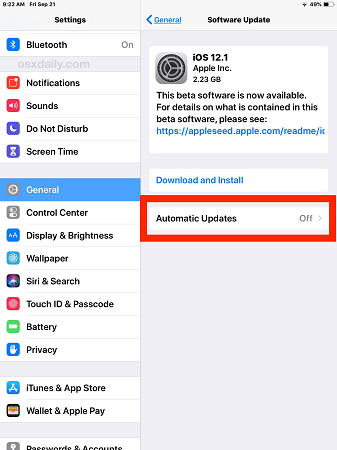 Update iPhone via settings automatically