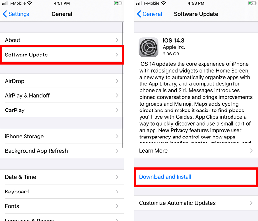 Update iPhone via settings manually