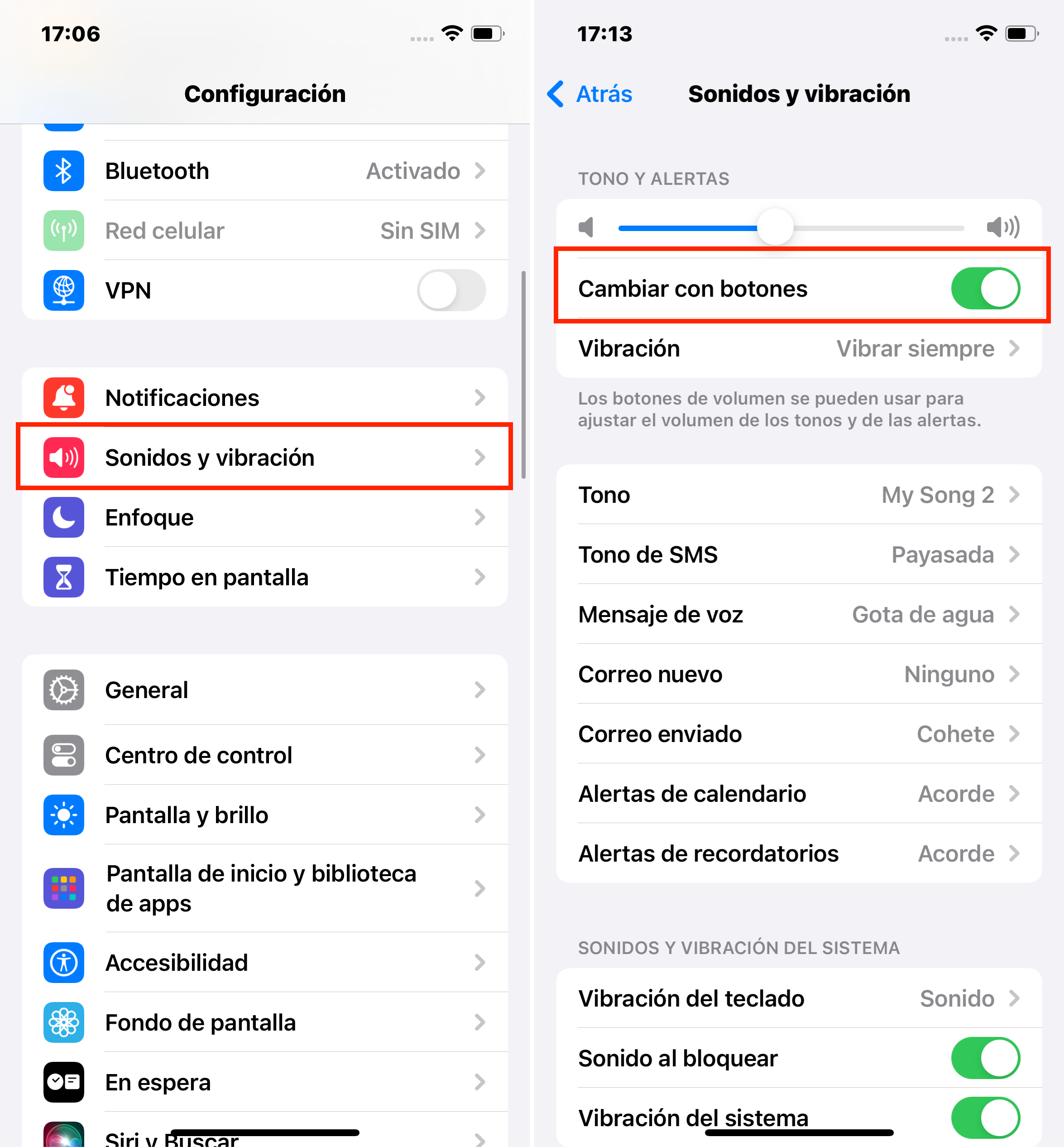 Ajustar tono de llamada y alertas con botones