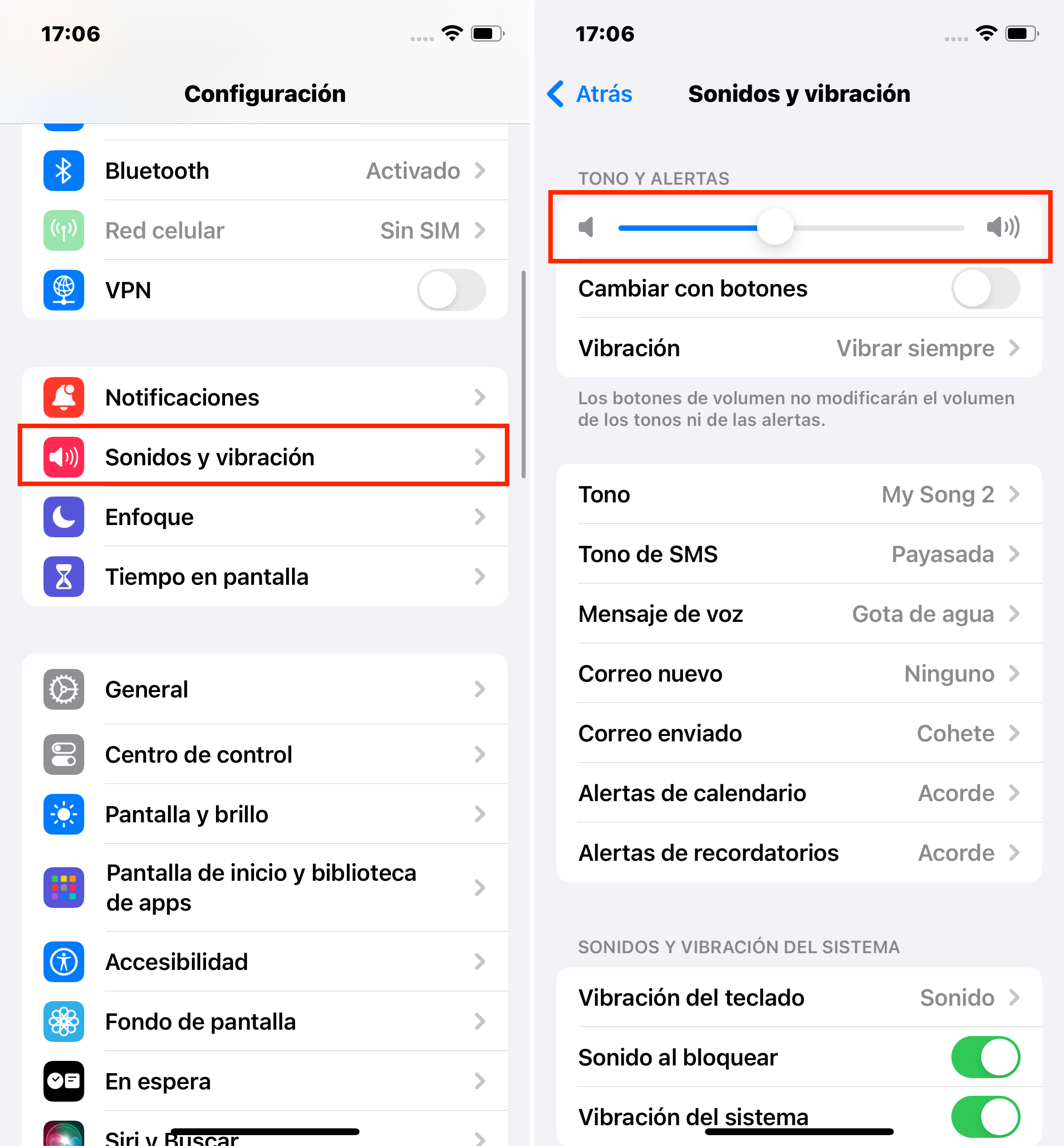 Verificar el volumen en la configuración del iPhone