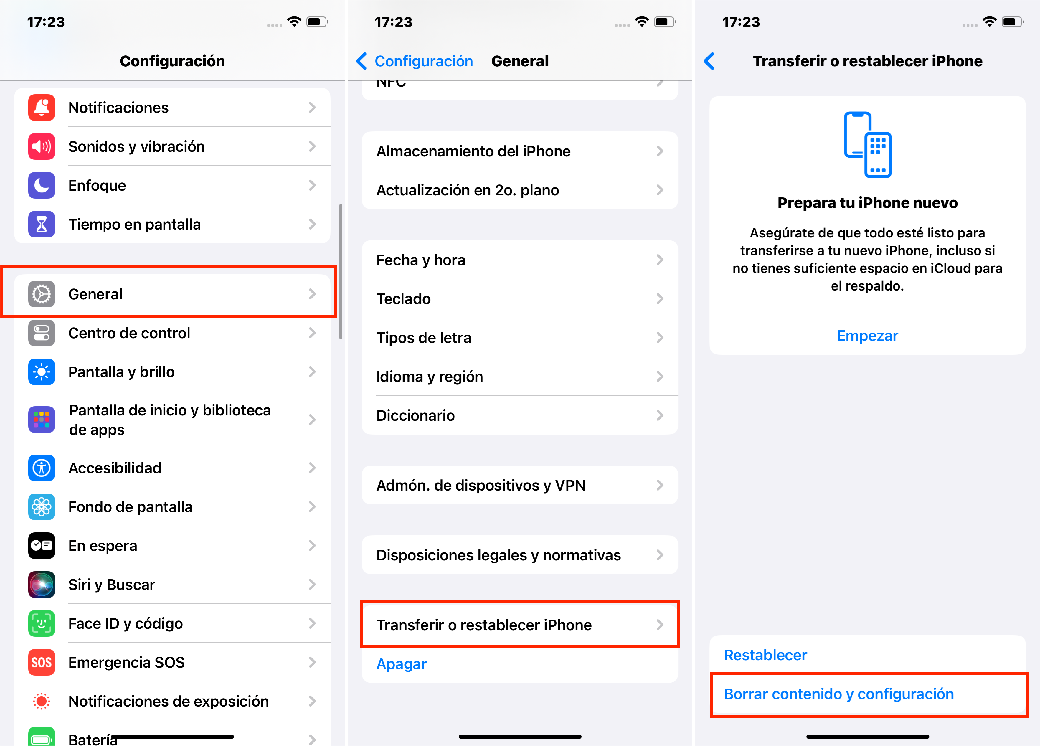 Borrar todo el contenido y ajustes en el iPhone