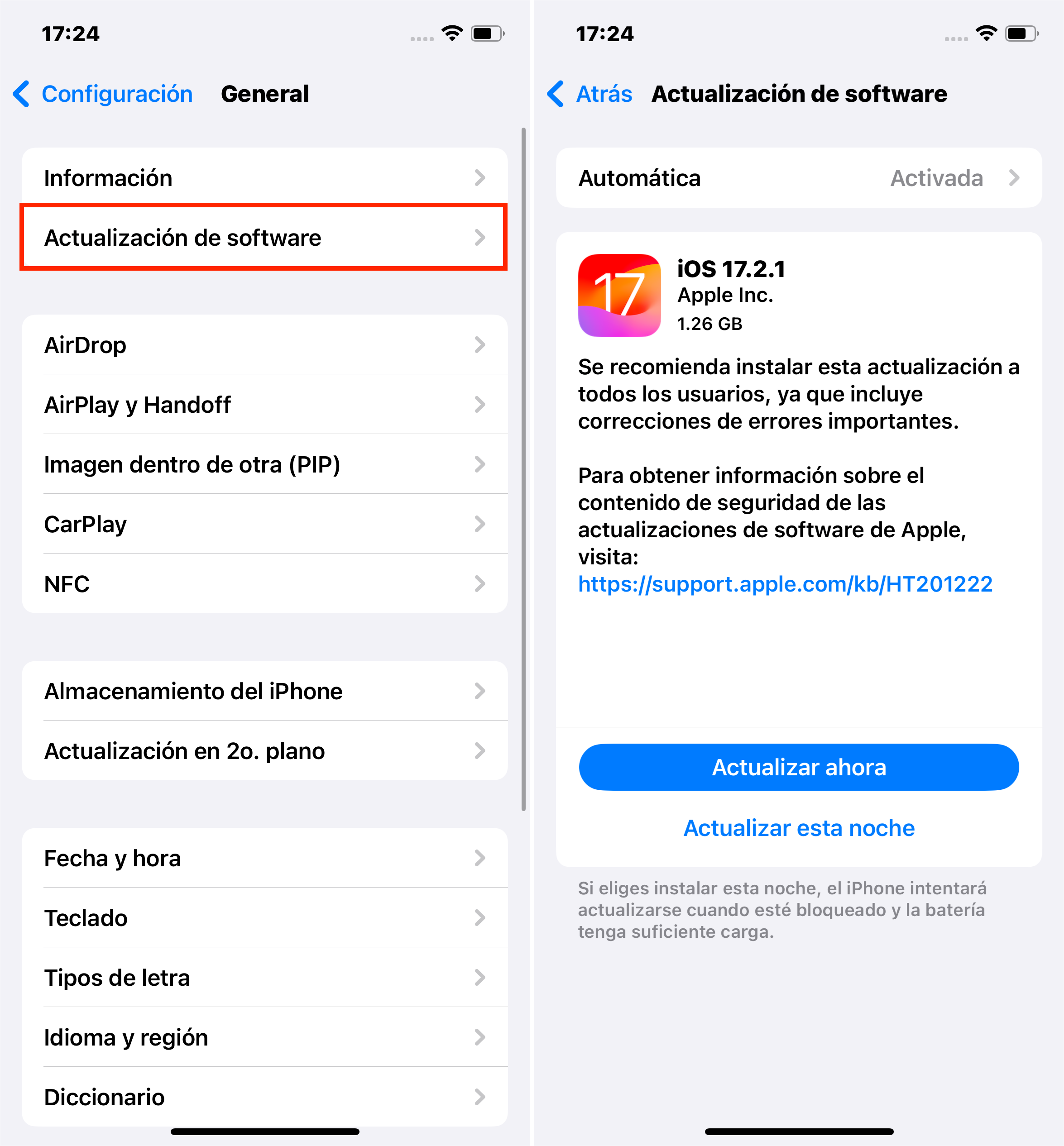 Actualización de software del iPhone