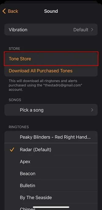 Alarm Click on Tone Store