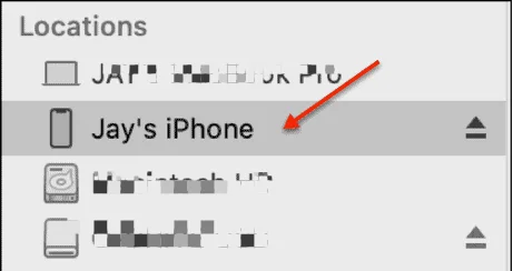 Choose the iPhone You Wish to Rename From the Mac Sidebar