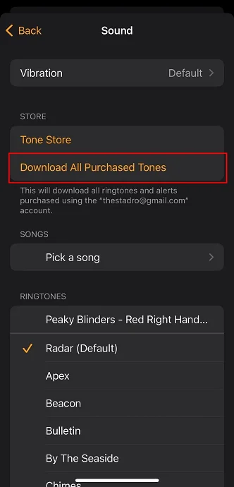 Click Download All Purchased Tones