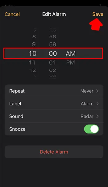 Click Save to Confirm Alarm Adjustments