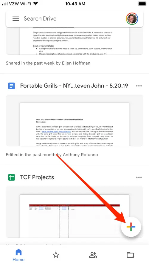Tap the Plus (+) Icon on the Google Drive App