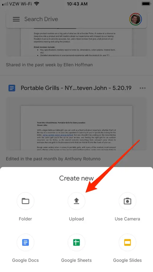 Select Upload From the Pop up Menu