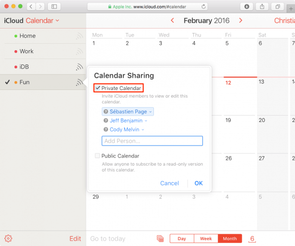 Share Calendar Privately via Icloud