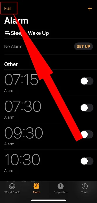 IPhone Alarm Click Edit