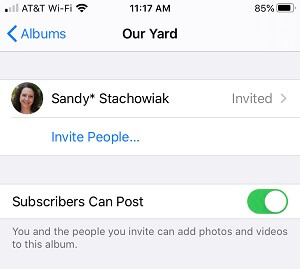 Subscribers Can Post is On for the shared albums