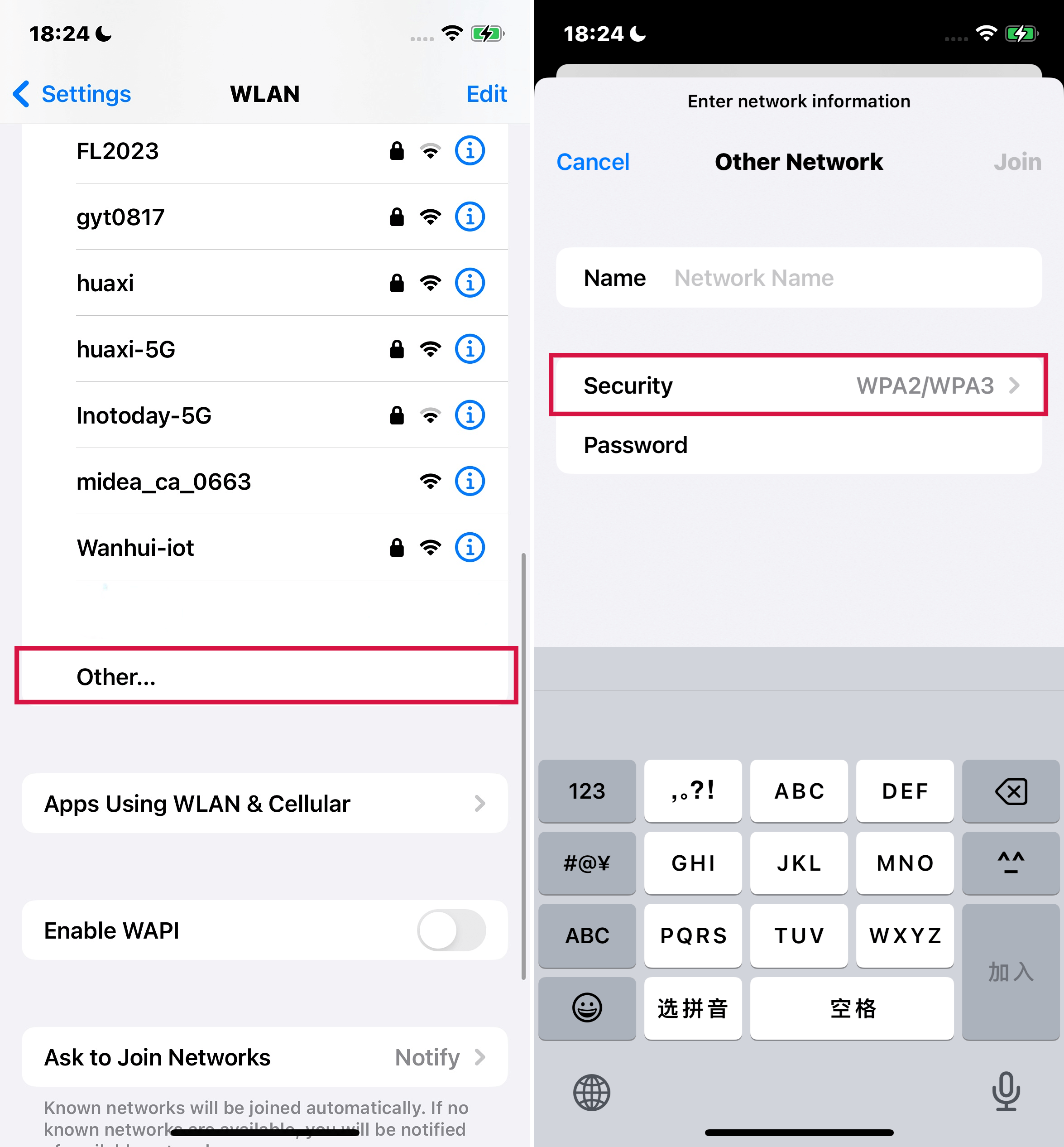 Iphone conect to hidden wi fi via settings other security