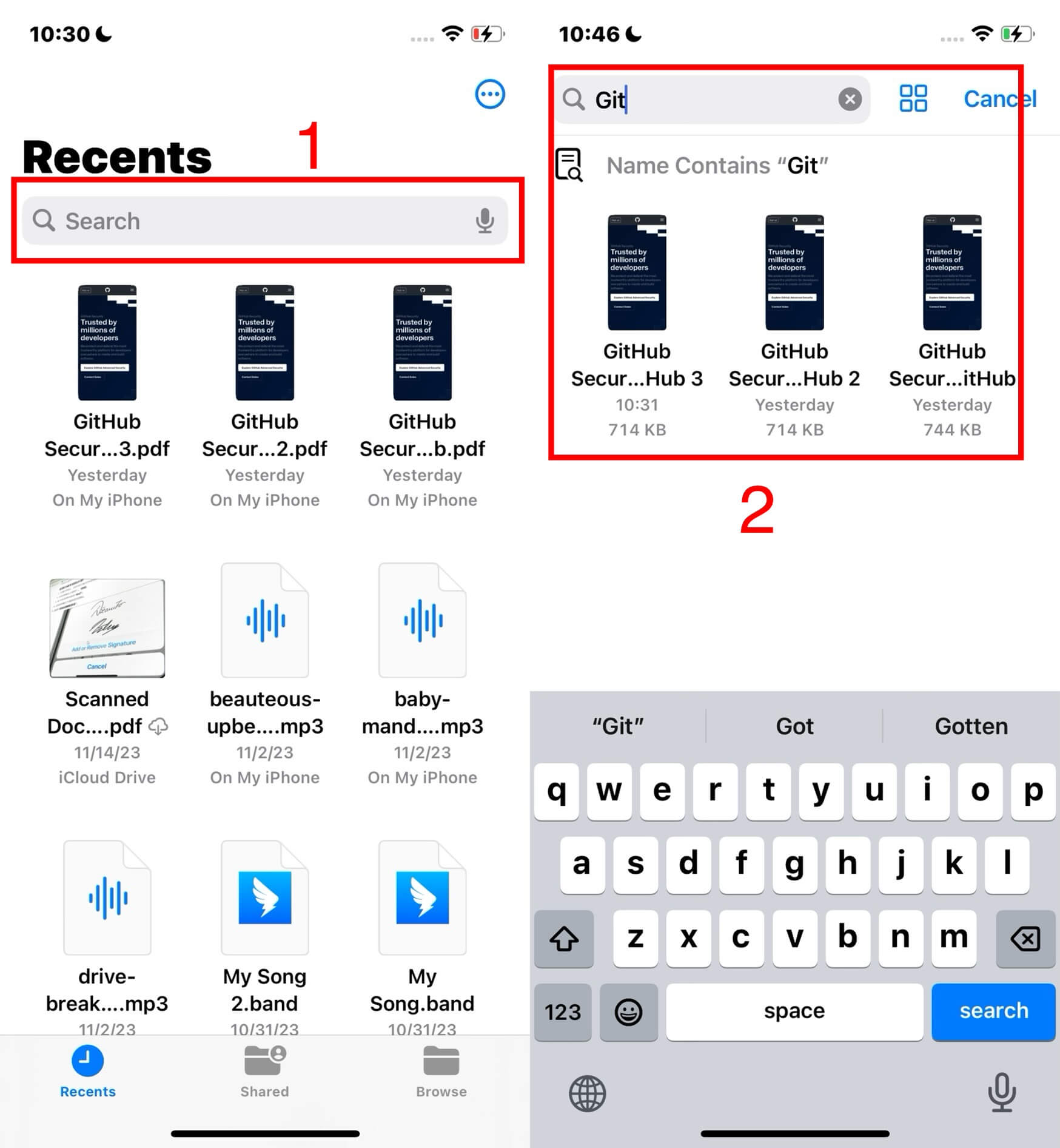 Iphone Files App Recents Search A File Or A Folder