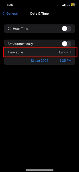 Time Zone on iPhone