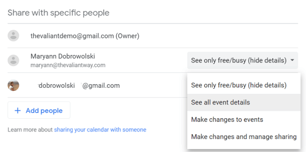 Select How Other People See Your Calendar From the Drop-Down Menu