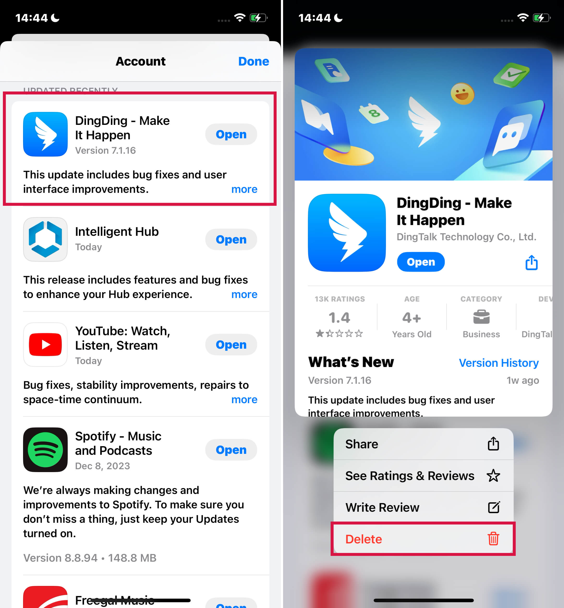 Iphone Remove App From The App Store App Delete Dingtalk