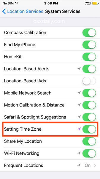 Setting Time Zone on iPhone