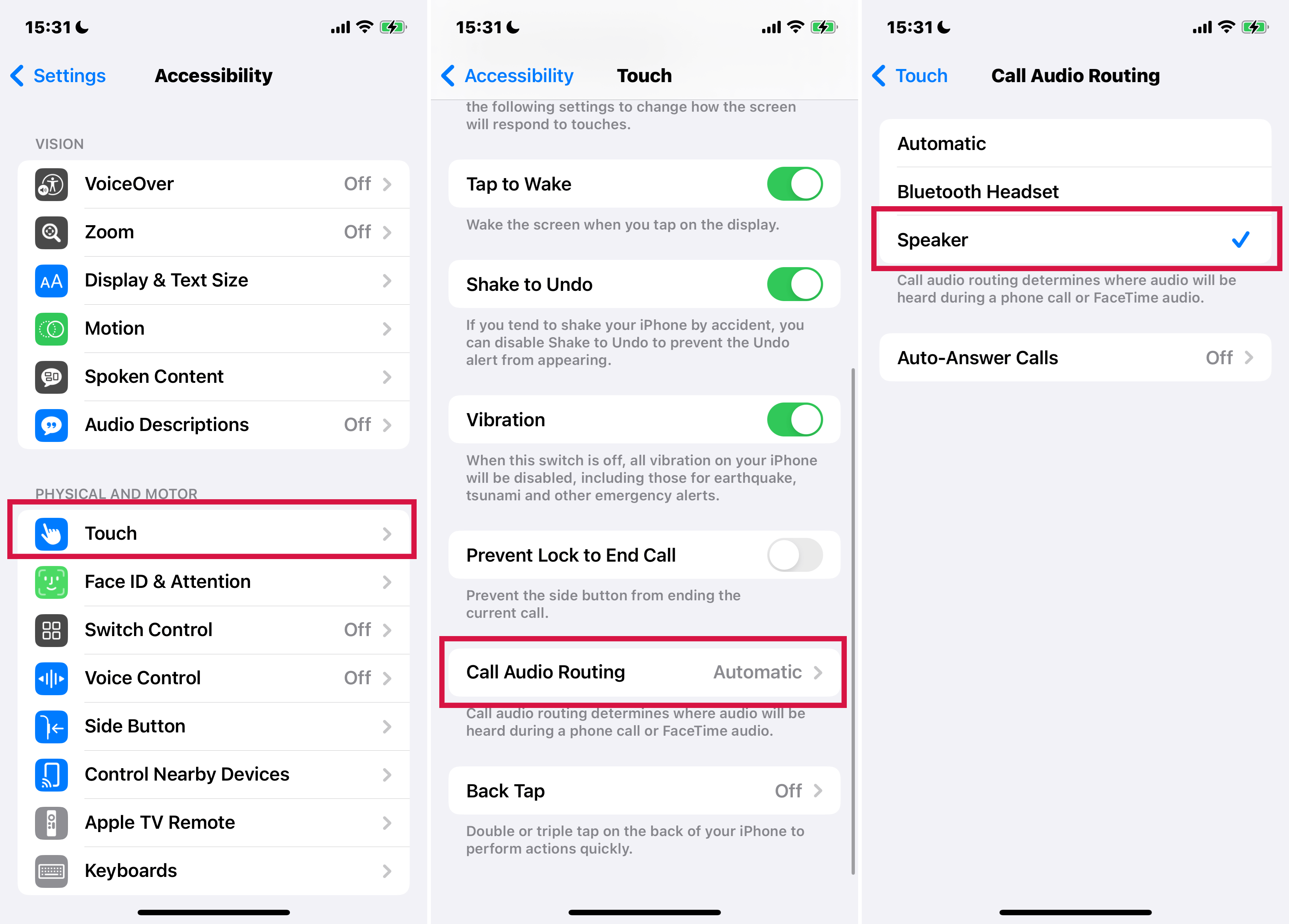 Iphone Settings Accessibility Call Audio Routing Speaker