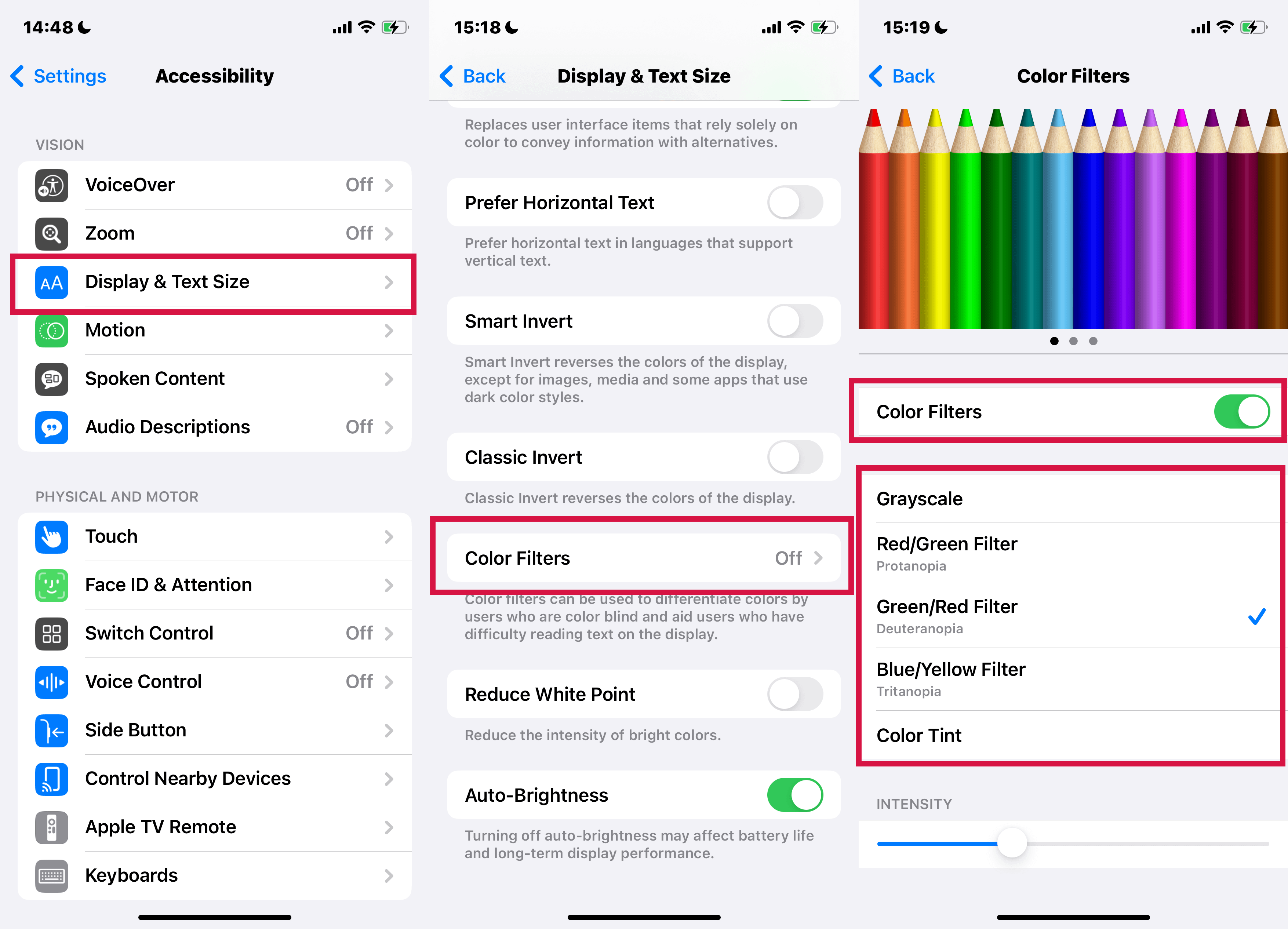 Iphone Settings Accessibility Display Text Size Color Filters