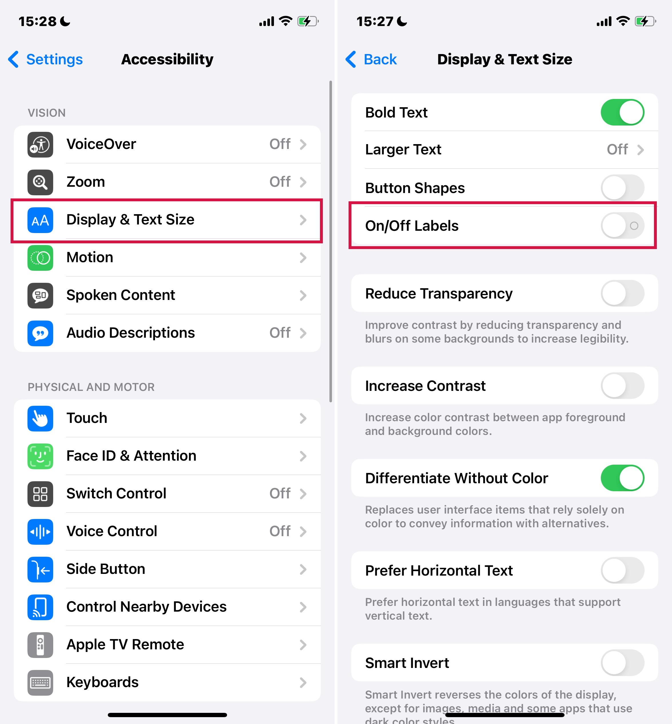 Iphone Settings Accessibility Display Text Size On/Off Labels For Switches 0