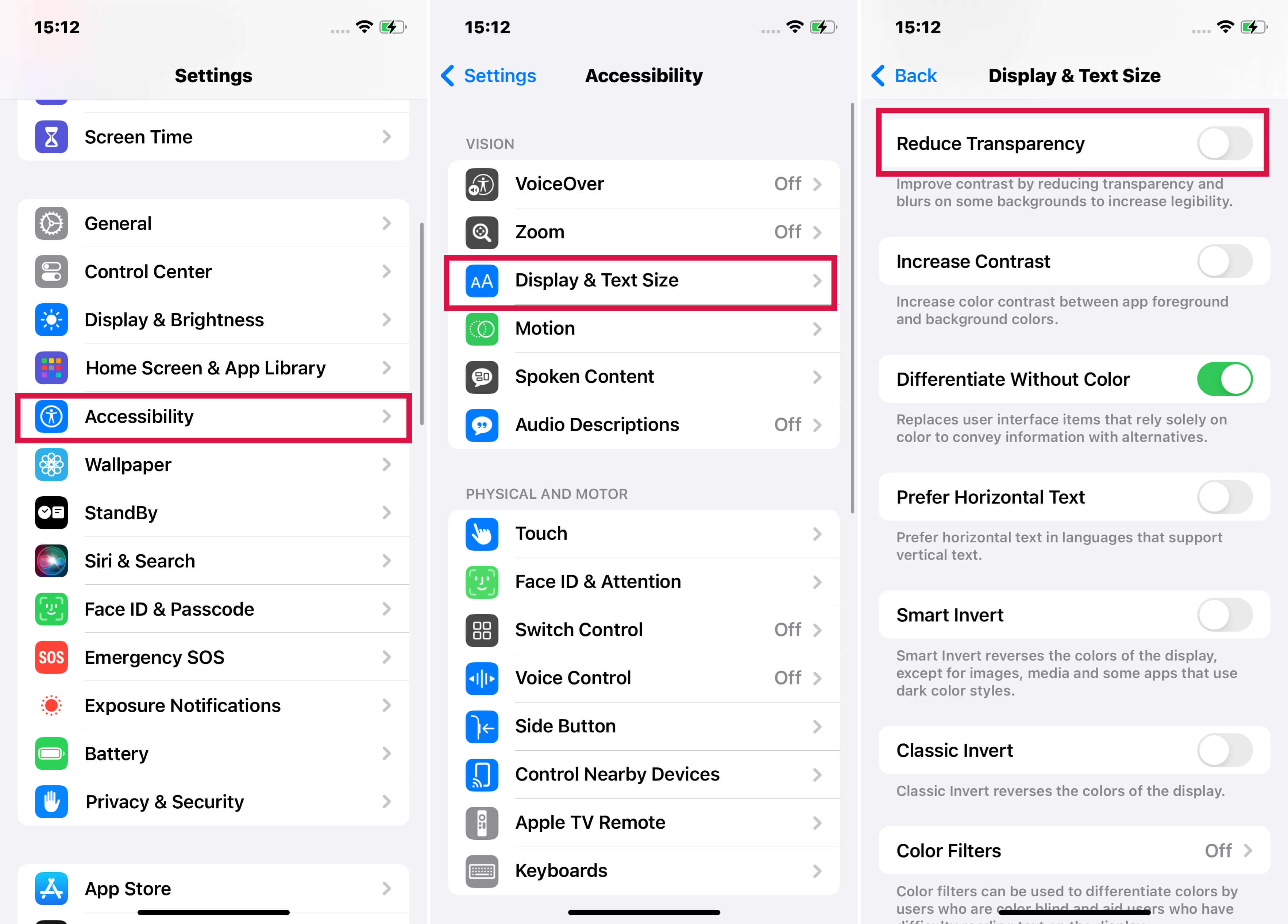 Iphone Settings Accessibility Display Text Size Reduce Transparency