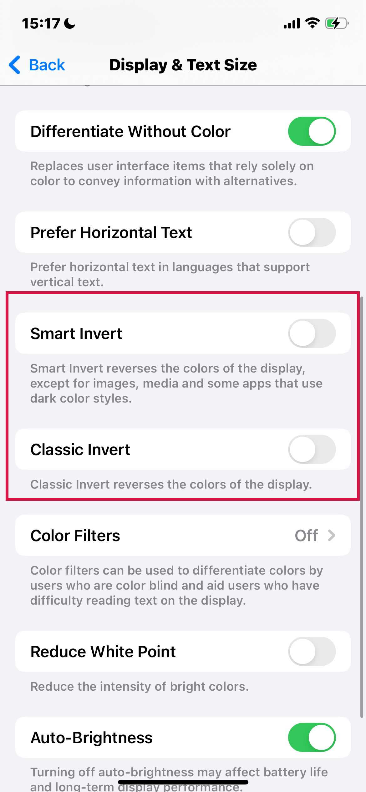 iphone settings Accessibility Display & Text Size