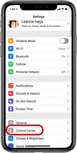 Select the Control Center From the Settings App