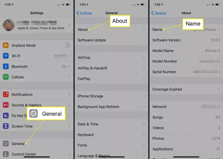 iPhone Settings App Tap General Then About