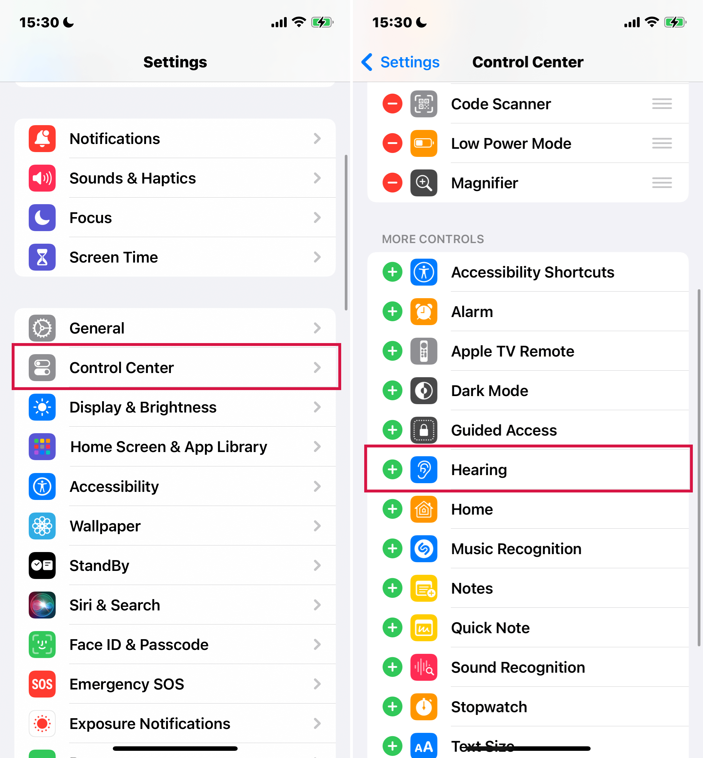 Iphone Settings Control Center Hearing