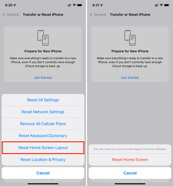 Reset the home screen and apps on iPhone to their original layout