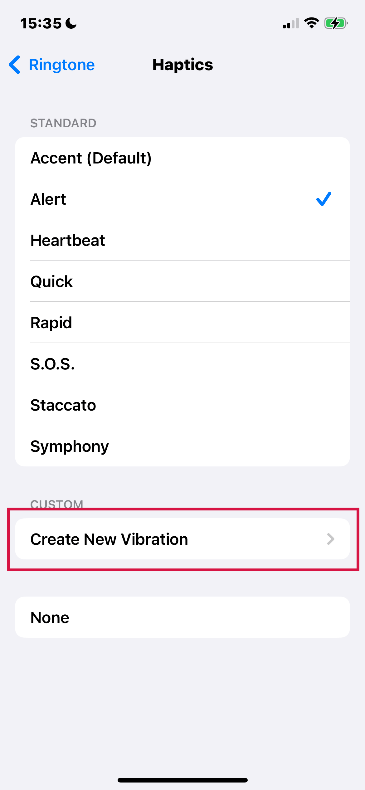 iPhone Settings Ringtone Haptics Create New Vibration