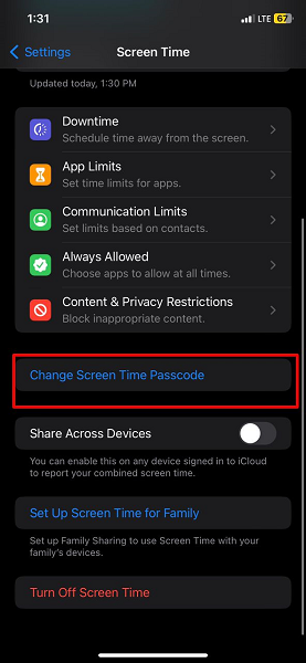 Change Screen Time Passcode