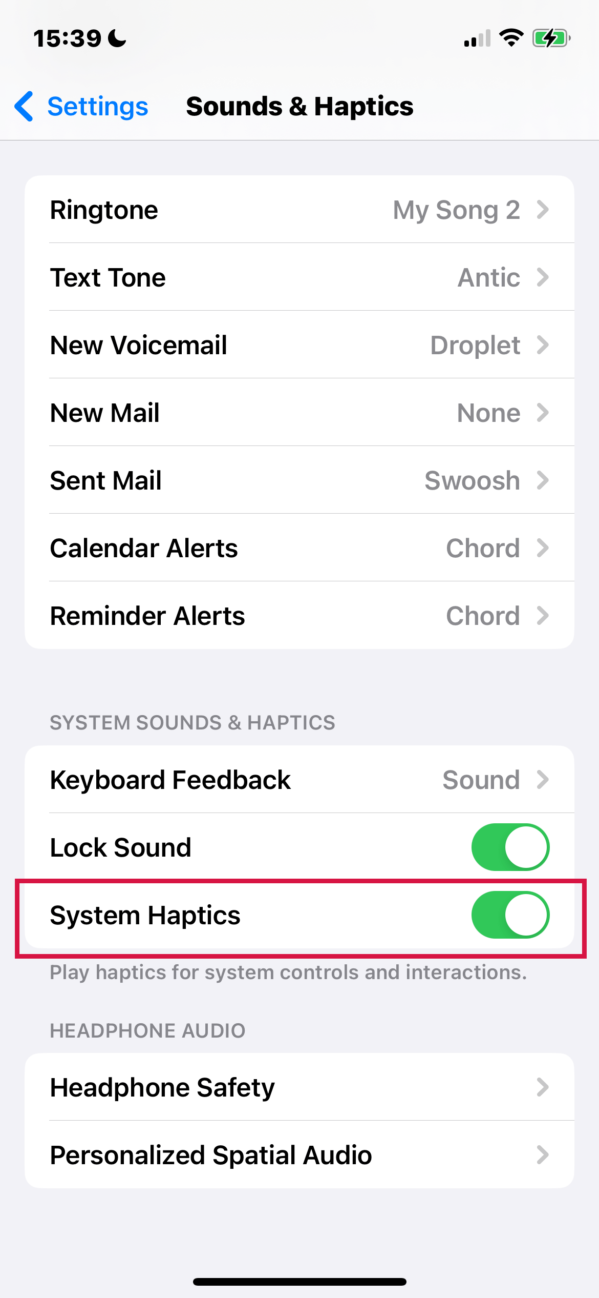 Iphone Settings Sounds And Haptics System Haptics