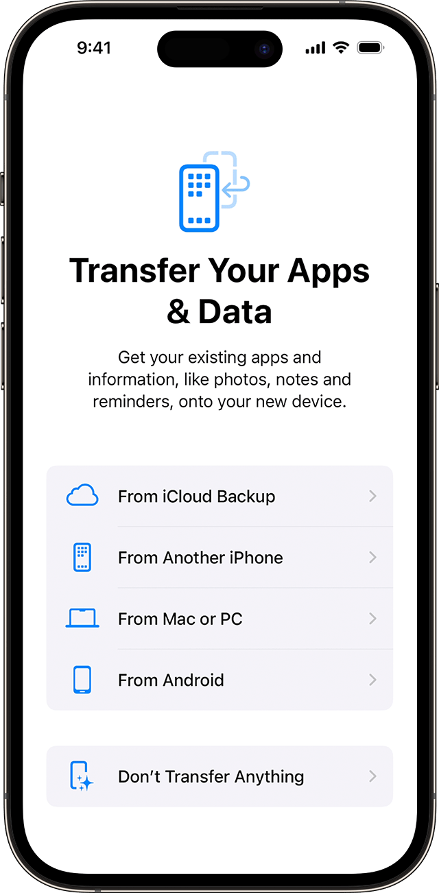 iPhone Setup Restore or Transfer Your Data and Apps