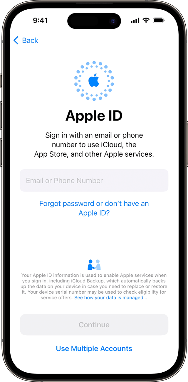 iPhone Setup Sign In With Your Apple ID