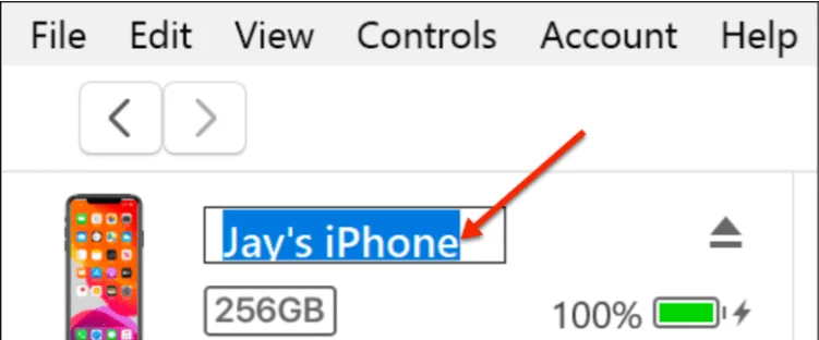  iTunes Input New iPhone Name in the Provided Field